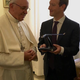 Zuck shows the Pope the miniature version of Aquila, Facebook’s internet drone. (Image: Facebook)